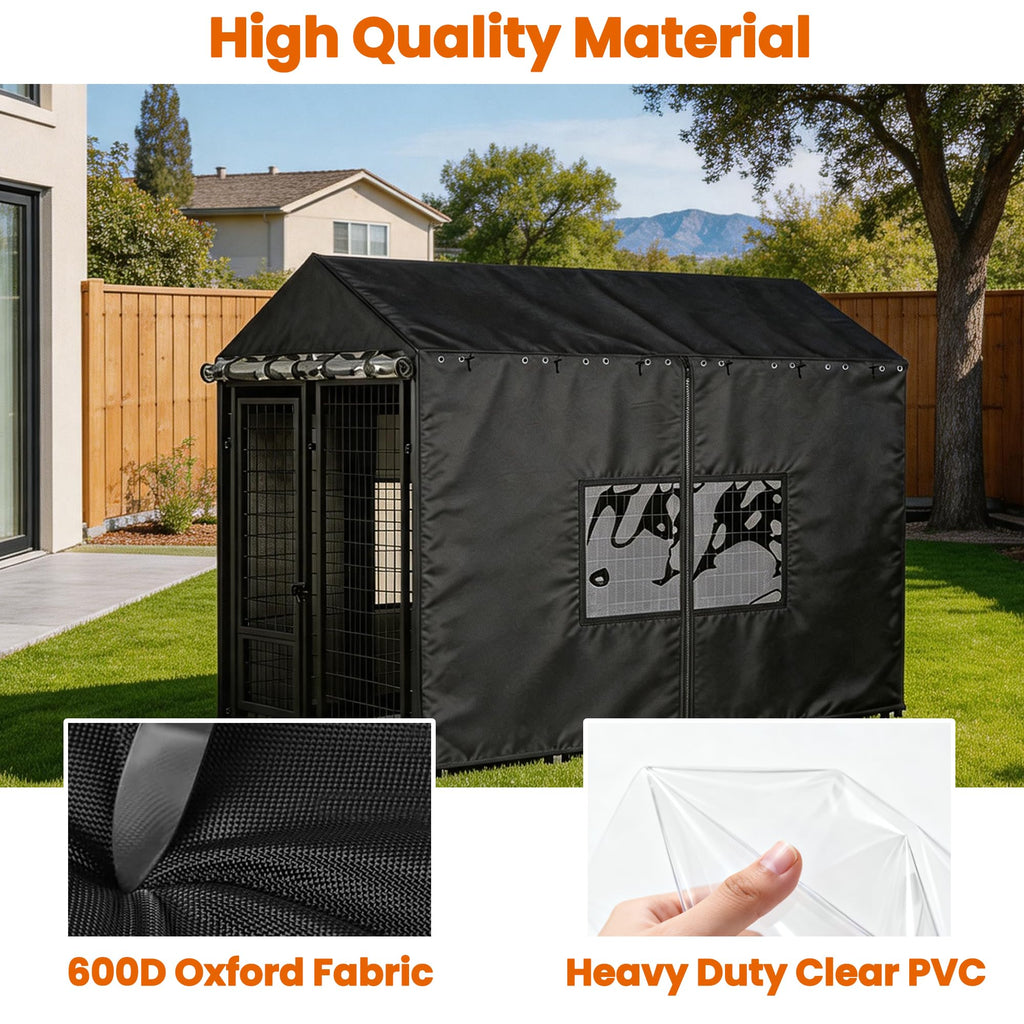 Outdoor Dog Kennel Cover with Clear PVC Windows & Roll-Up Panels S87764