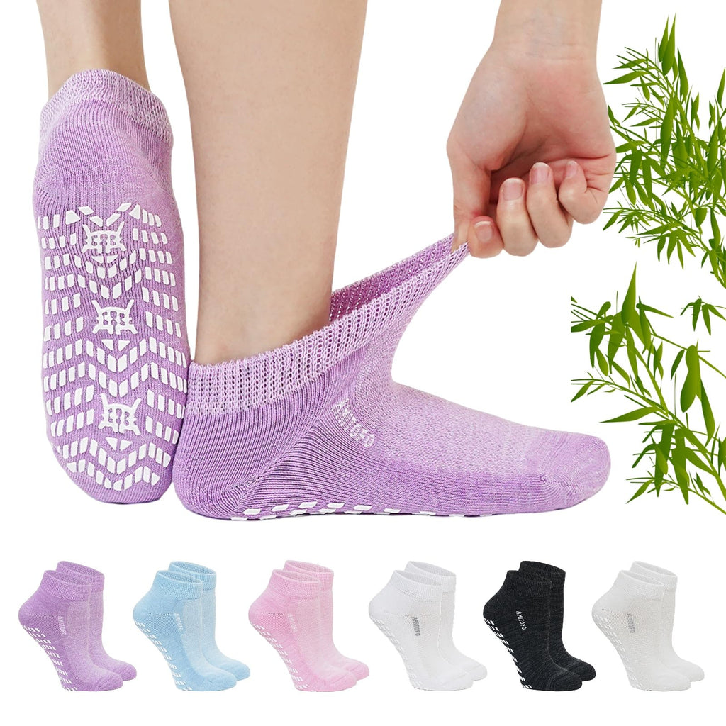 Diabetic Non-Slip Wide Cuff Bamboo Viscose Ankle Socks 6 pairs C4842
