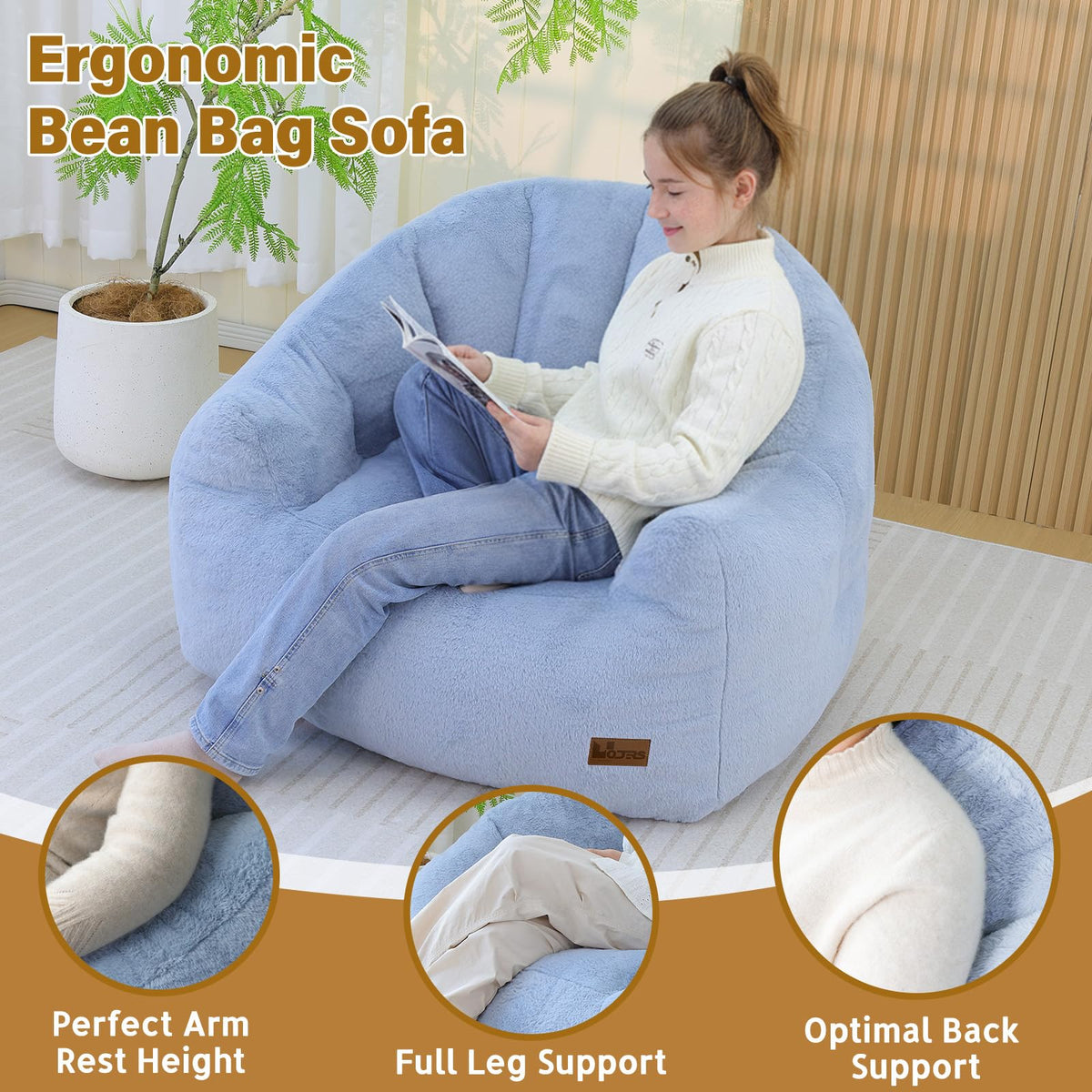 Light Blue Corduroy Bean Bag Chair Z180