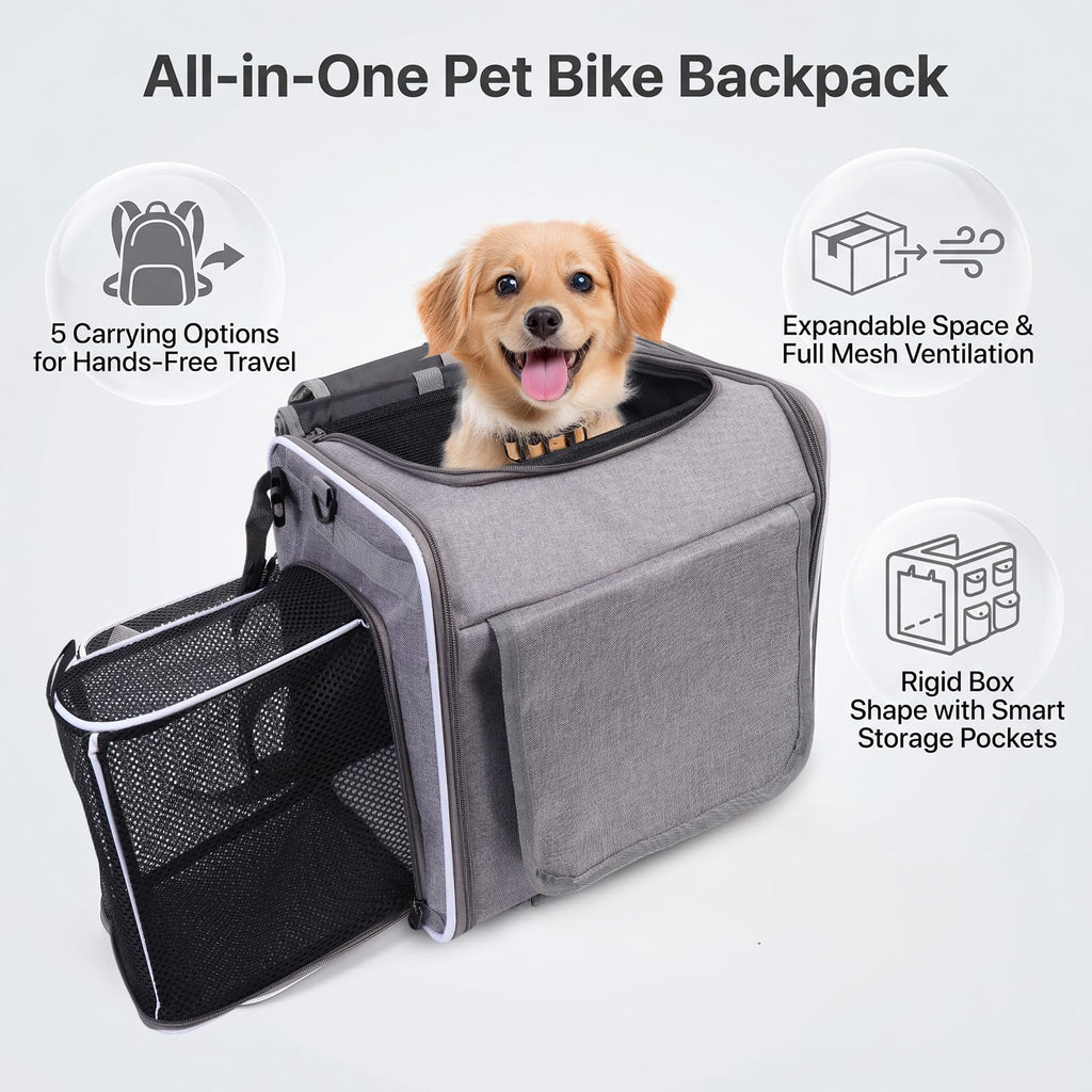 Foldable Expandable Pet Carrier Backpack for Bicycle Handlebar, Gray E592