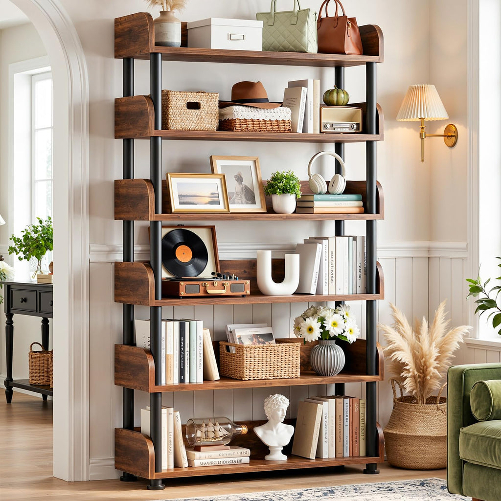 6-Tier Tall Open Bookshelf with Metal Frame E35096