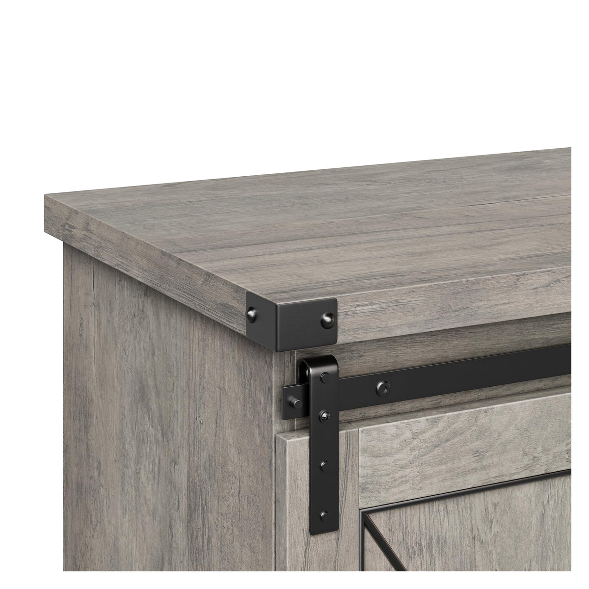 Farmhouse TV Stand with Sliding Barn Doors and Storage Cabinets, Grey E754