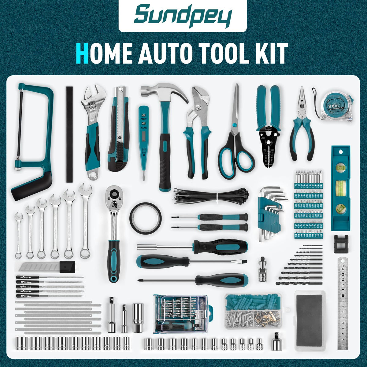 379 Pcs Portable Home and Auto Tool Kit with Drawer Blue L2011