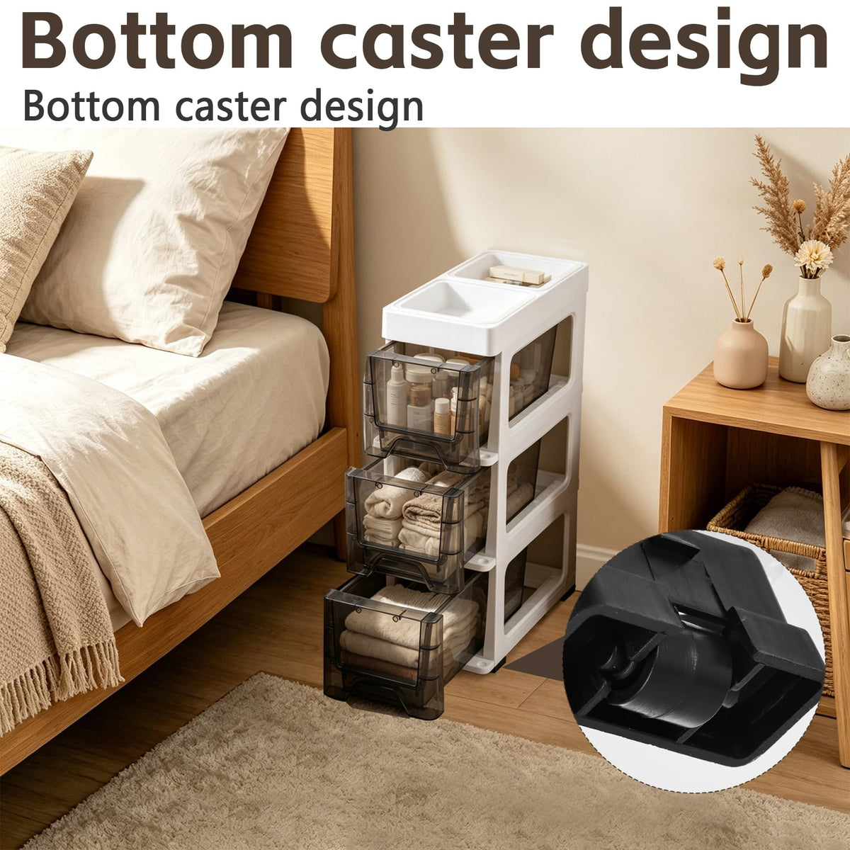3 Drawer Narrow Plastic Storage Cart with Wheels U410651