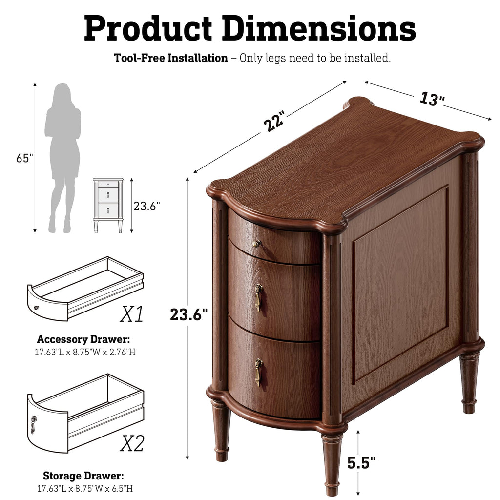 Brown Set of 2 Nightstand with Charging Station and 3 Drawers Z31176