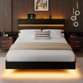 Queen Floating Bed Frame with LED Lights & Charging Station J291