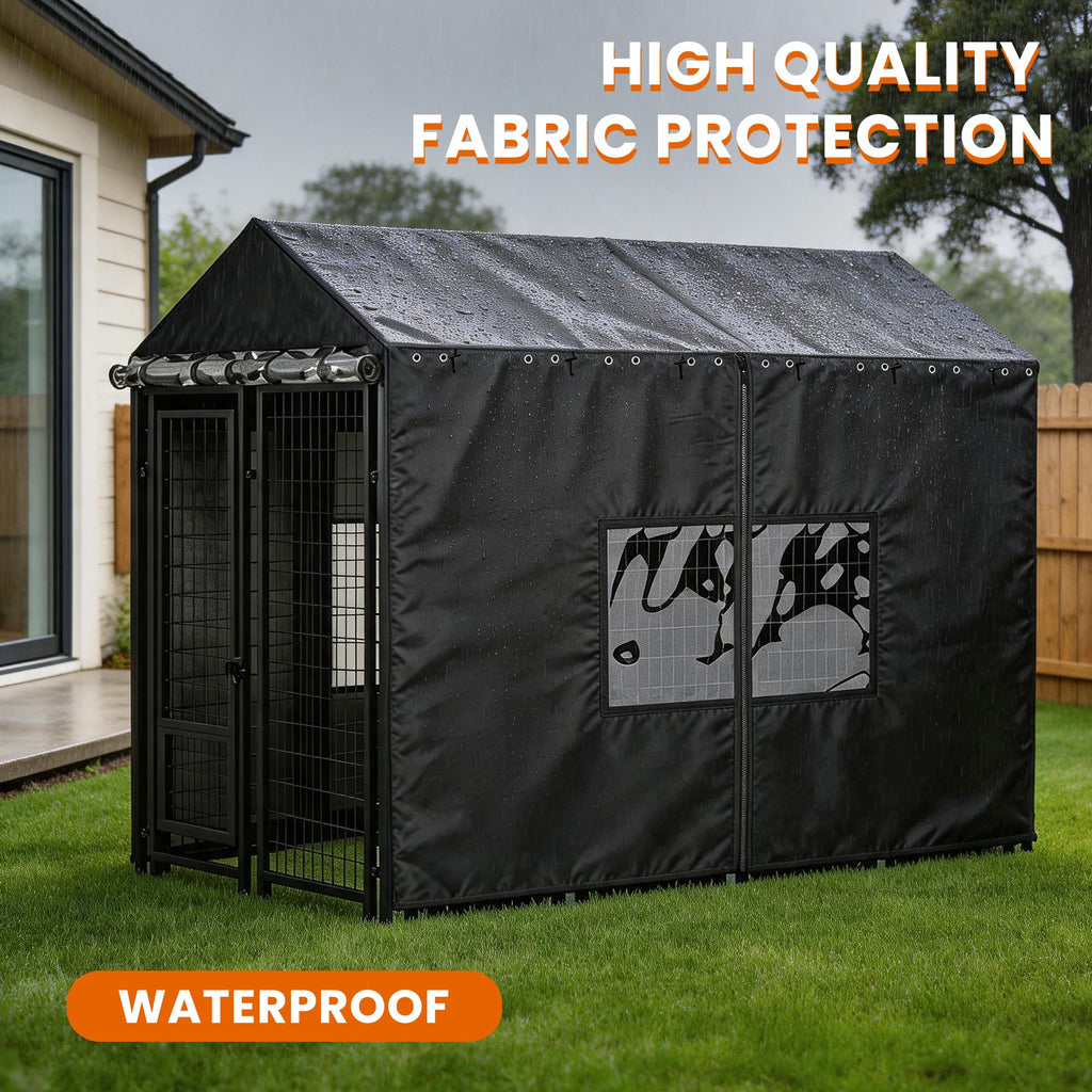 Outdoor Dog Kennel Cover with Clear PVC Windows & Roll-Up Panels S87764