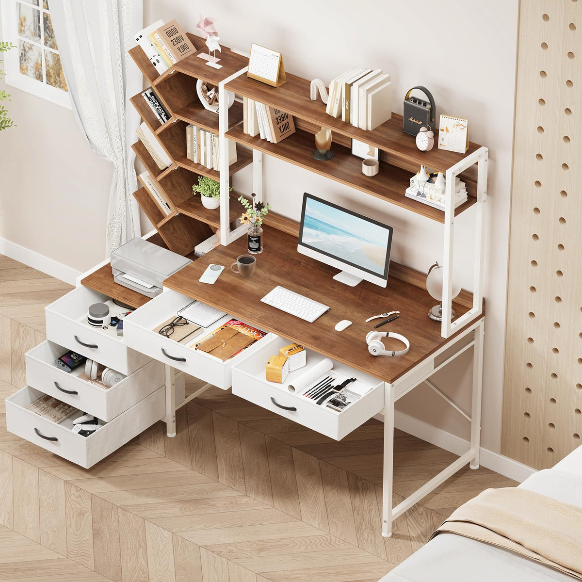52" Computer Desk with Bookshelf, 5 Drawers & Hutch A695699