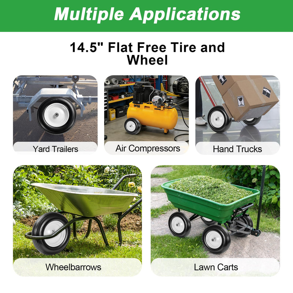 14.5" Flat Free Wheelbarrow Tire with 3/4" & 5/8" Bearing I349