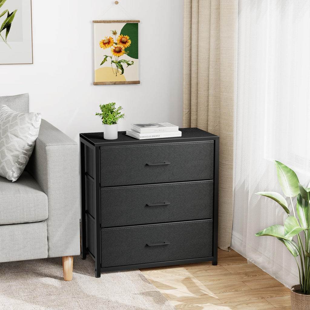 Black 3 Fabric Drawer Nightstand C364