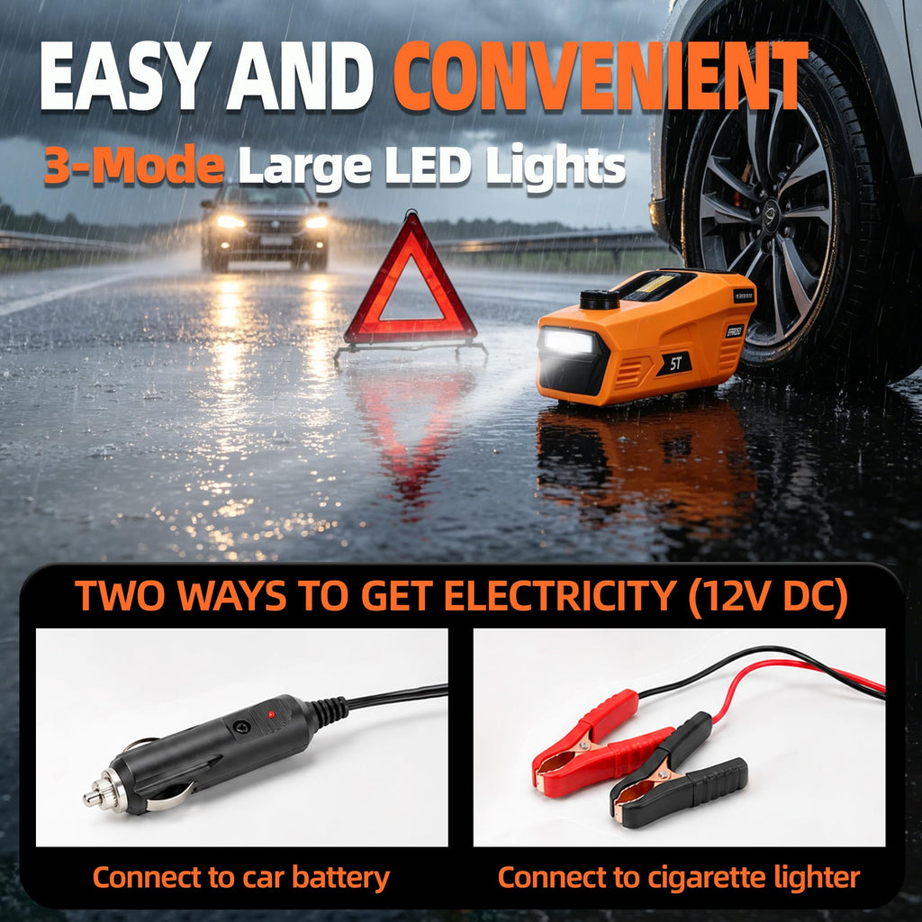 5 Ton 12V Electric Car Jack Kit with Impact Wrench and Tire Inflator Pump B7790