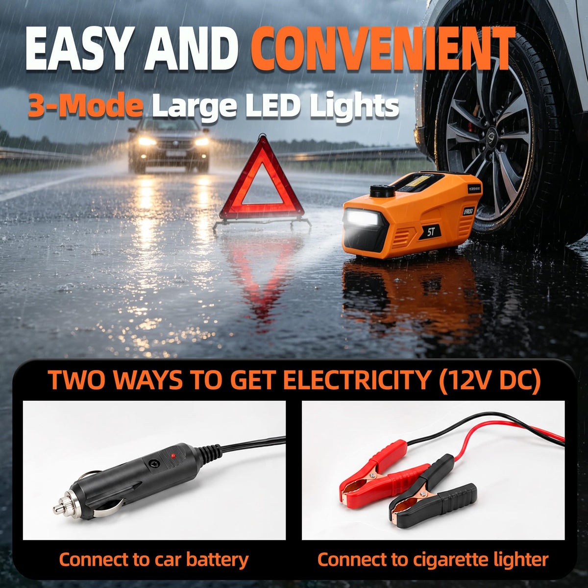5 Ton 12V Electric Car Jack Kit with Impact Wrench and Tire Inflator Pump B7790
