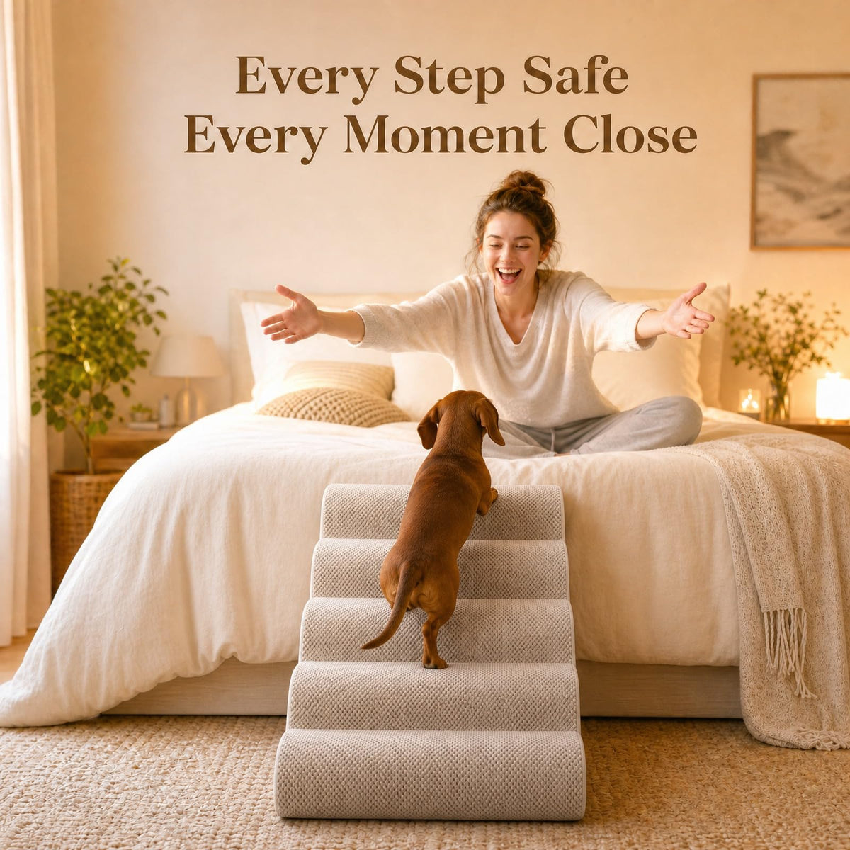 Dog Ramp, Pet Ramp, Dog Stairs, Non-Slip Ladder, 5-Step, Gray Y87977