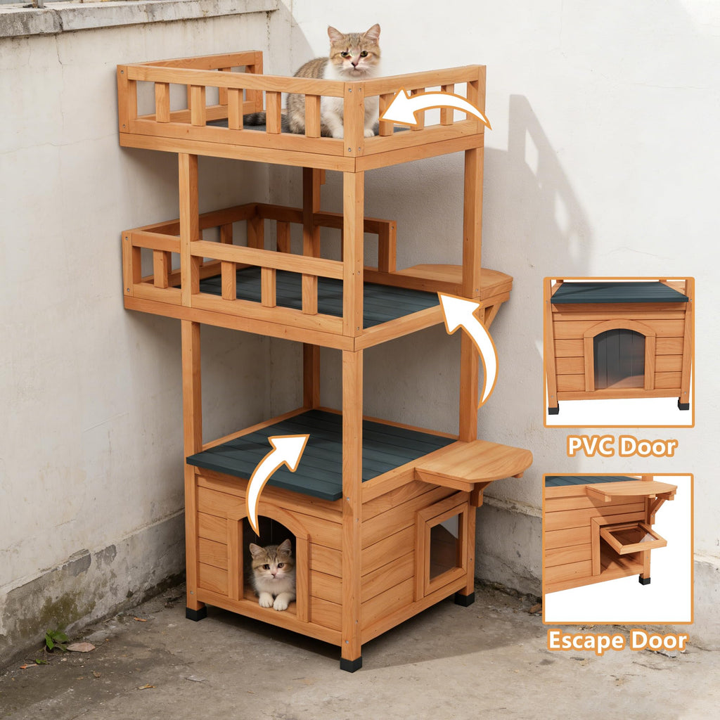 Outdoor Cat Tree Tower with Enclosed Condo Q5815