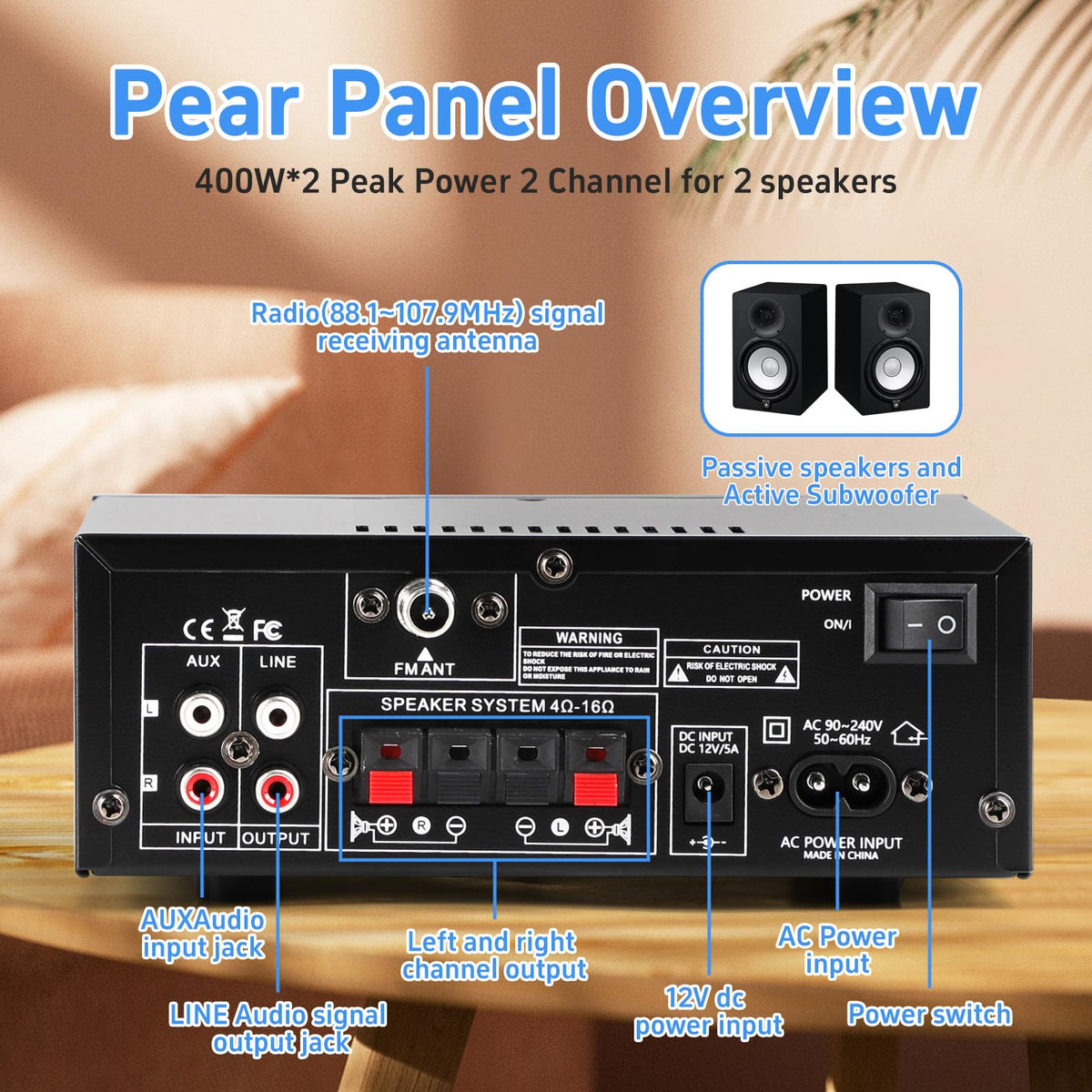 Bluetooth 5.0 2 Channel 400W Stereo Amplifier H252245