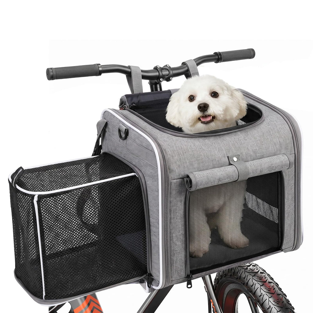 Foldable Expandable Pet Carrier Backpack for Bicycle Handlebar, Gray E592