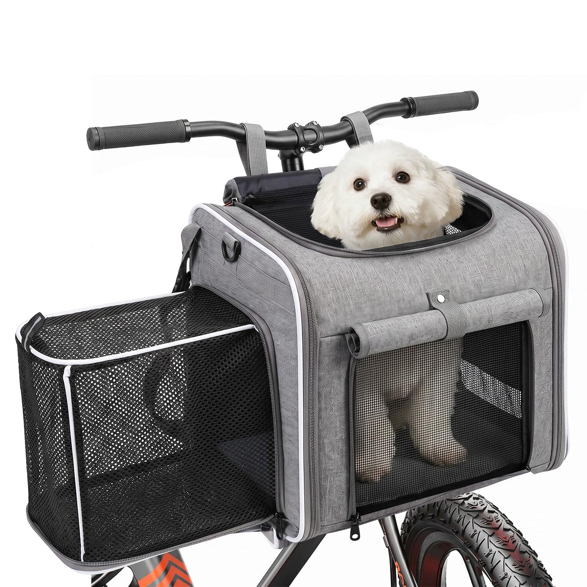 Foldable Expandable Pet Carrier Backpack for Bicycle Handlebar, Gray E592