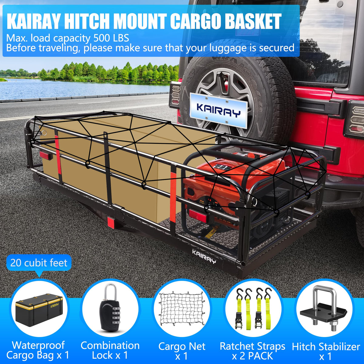 500 Lbs Heavy Duty Hitch Mount Cargo Carrier 60"x24"x14.4" Folding H591