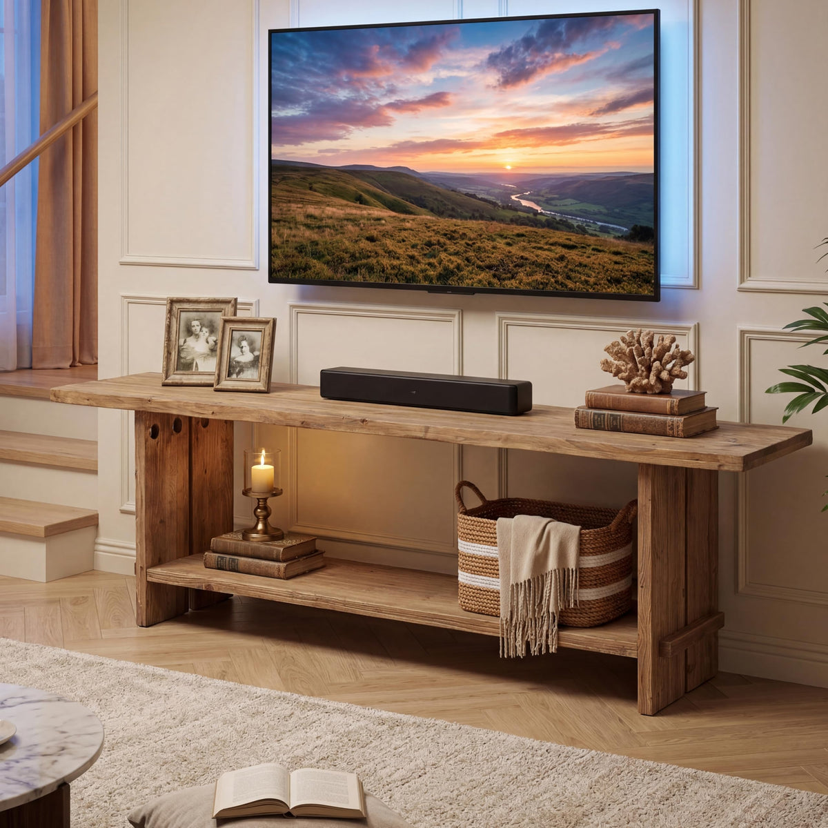 71" Solid Wood 2-Tier TV Stand L212