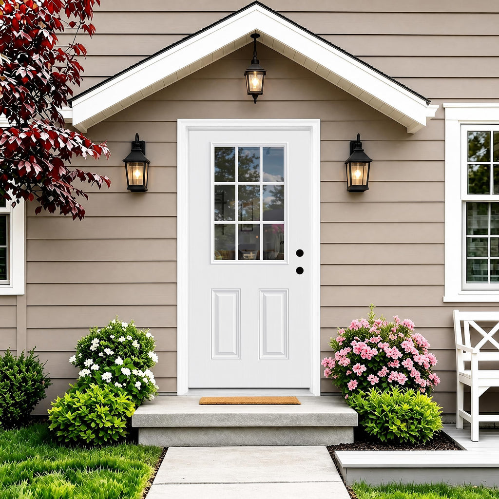 White 9-Lite Fiberglass Entry Door C7475