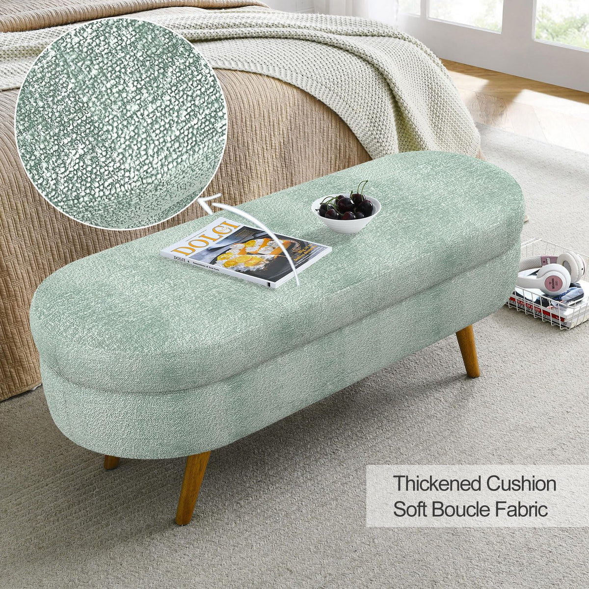 Cyan Boucle Storage Ottoman Bench D79109