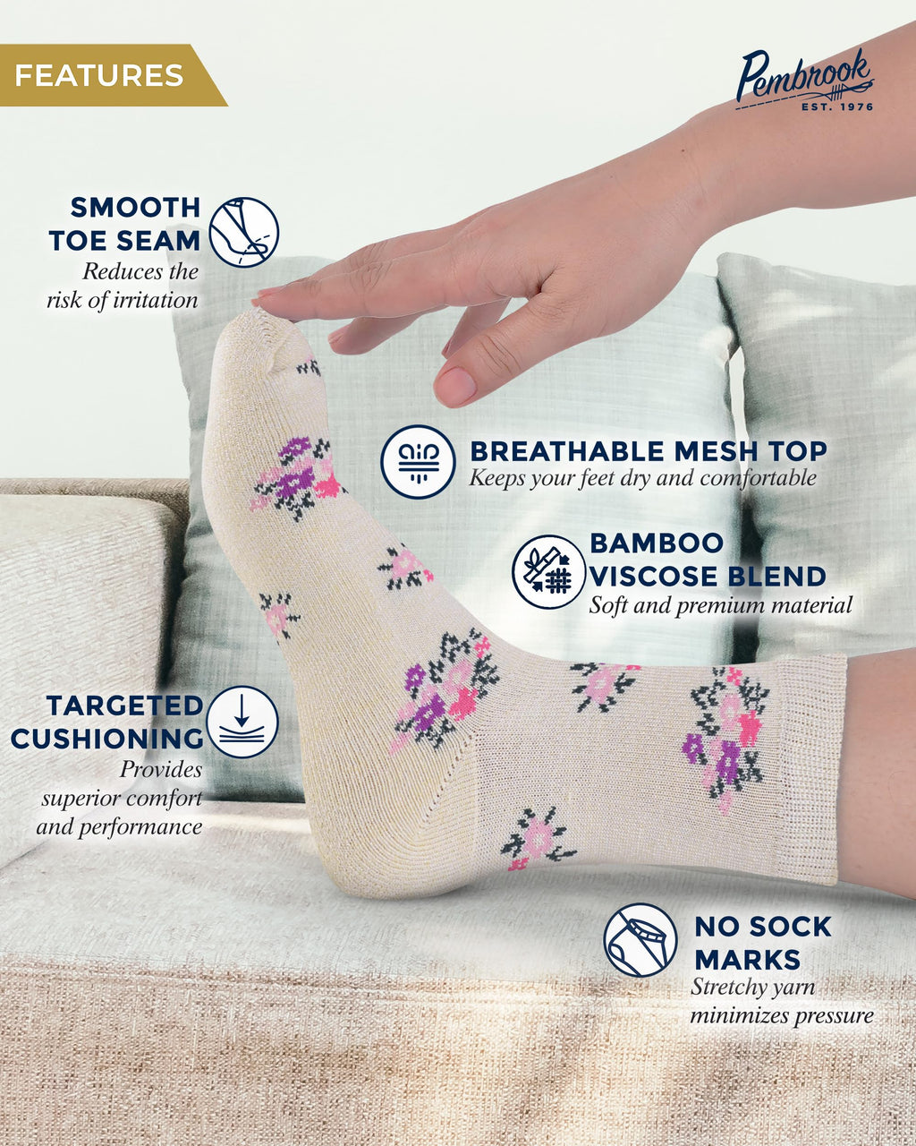 Breathable Bamboo Viscose Ankle Diabetic Socks 4 Pairs G84809