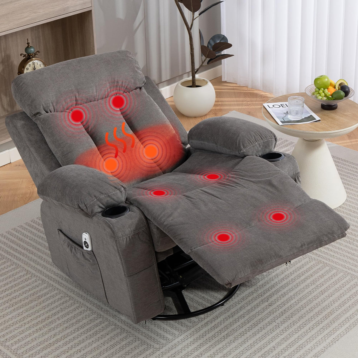Grey Swivel Rocker Recliner with Massage and Heating G4625