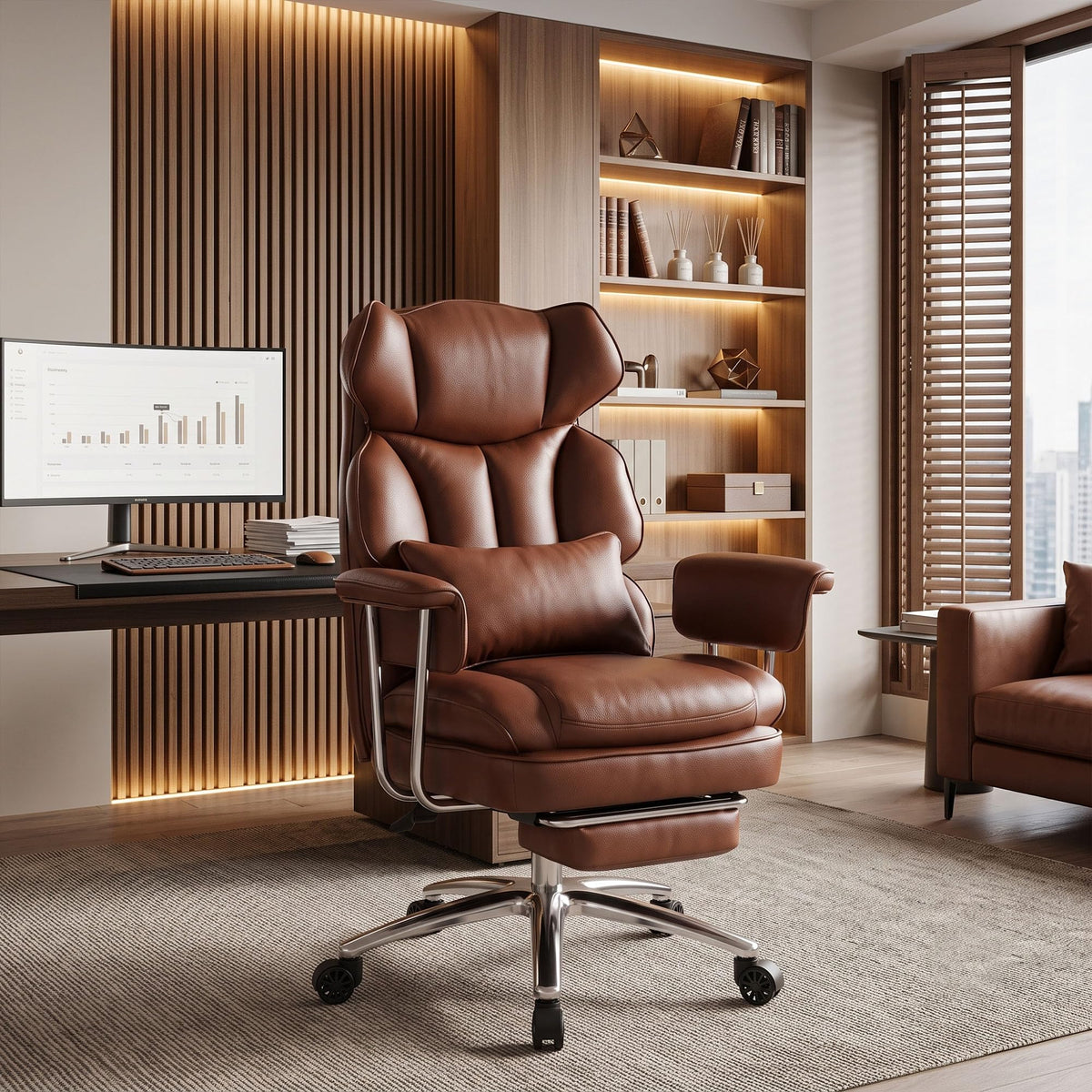 Brown Ergonomic Leather Office Chair K9566